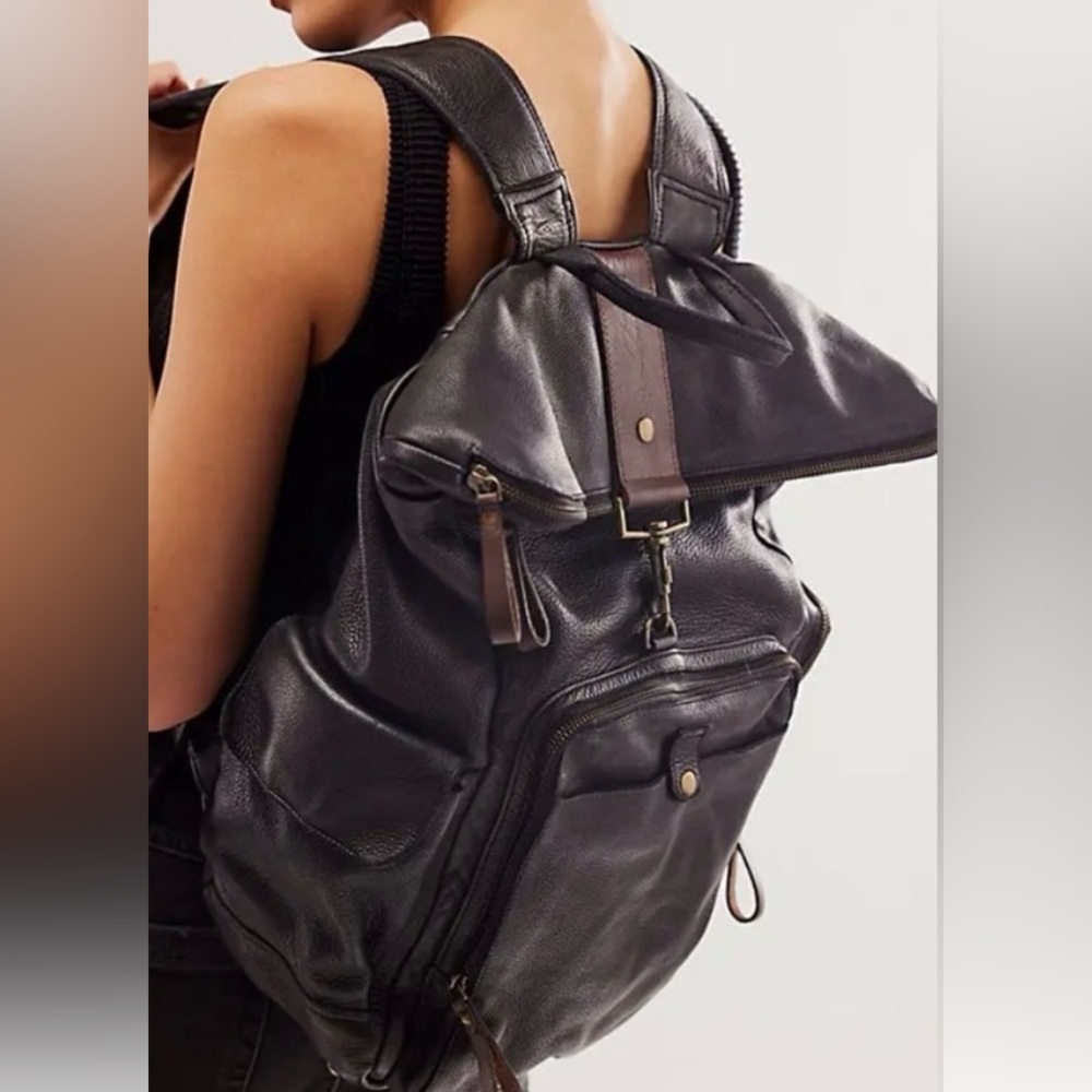 Free People Brigade Leather Backpack Black Leather NWT